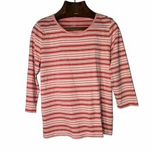 L.L. Bean Striped Long Sleeve Tee - Corals And White Coastal Summer Cottagecore
